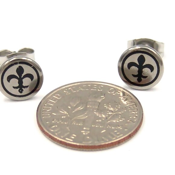 Fleur de Lis Earrings Stainless Surgical Steel Hypoallergenic Sensitive Ears - Picture 4 of 4